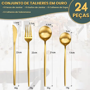 Talheres Gold Glamour 24 Peças Premium Lar Equipado -